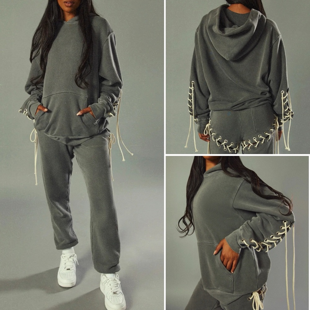 Samaria Leah Aspen Storm Grey Lace Up Hoodie Oversized